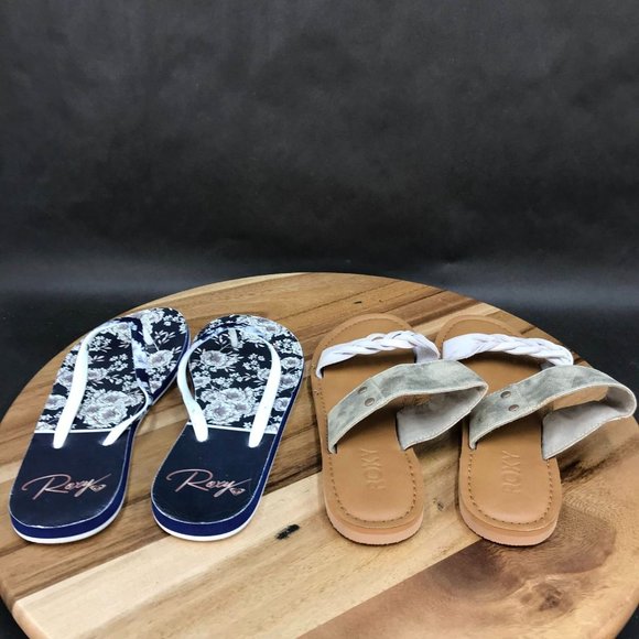 Roxy Black White Pink Multicolor Flip Flops Slip On Sandals - 2 Pack - Womens 6 - Picture 3 of 9